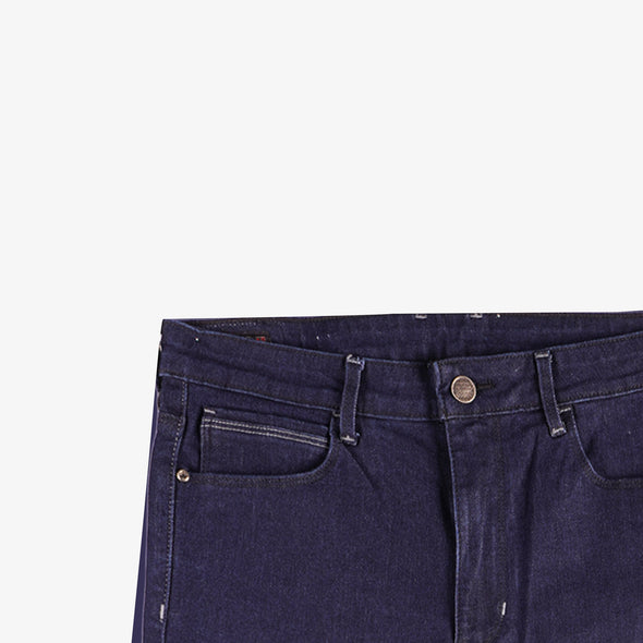 RRJ Ladies' Basic Denim Mid Waist Pants Straightcut fitting Indigo Blue w/ details Trendy fashion Mom Boy Friend Jeans Casual Bottoms Dark Shade Denim Pants for Women's 130168 (Dark Shade)