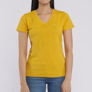 RRJ Basic Tees for Ladies Regular Fitting Shirt CVC Jersey Fabric Trendy fashion Casual Top Yellow T-shirt for Ladies 117872-U (Yellow)