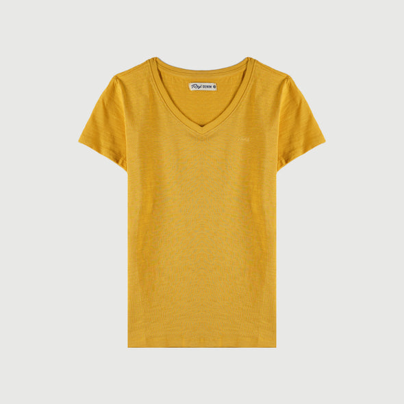 RRJ Basic Tees for Ladies Regular Fitting Shirt CVC Jersey Fabric Trendy fashion Casual Top Yellow T-shirt for Ladies 117872-U (Yellow)