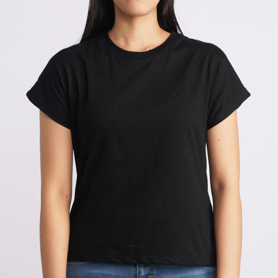 RRJ Basic Tees for Ladies Regular Fitting Shirt Trendy fashion Casual Top Black T-shirt for Ladies 131358 (Black)