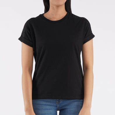 RRJ Basic Tees for Ladies Regular Fitting Shirt Trendy fashion Casual Top Black T-shirt for Ladies 131972 (Black)