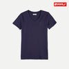 RRJ Basic Tees for Ladies Regular Fitting Shirt CVC Jersey Fabric Trendy fashion Casual Top  Plain V-Neck T-shirt for Ladies 117851-U (Navy)