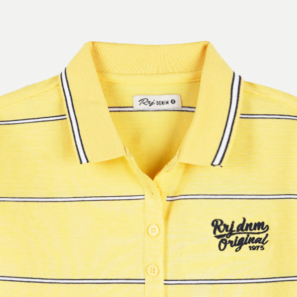 RRJ Ladies Basic Striped Polo shirt for Women Missed Lycra Fabric Trendy Fashion High Quality Apparel Comfortable Casual Stretchable Collared shirt for Women Regular Fit 135031 (Yellow)