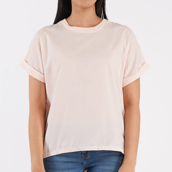 RRJ Ladies Basic Round Neck T-shirt for Tees Loose Fitting Trendy Fashion High Quality Apparel Comfortable Casual Top for Women 132685 (Pink)