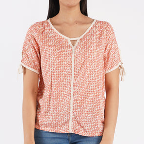 RRJ Ladies' Modified Woven Regular Fitting Blouse Rayon Fabric Trendy fashion Casual Top Peach Woven Blouse for Ladies 140927-U (Peach)