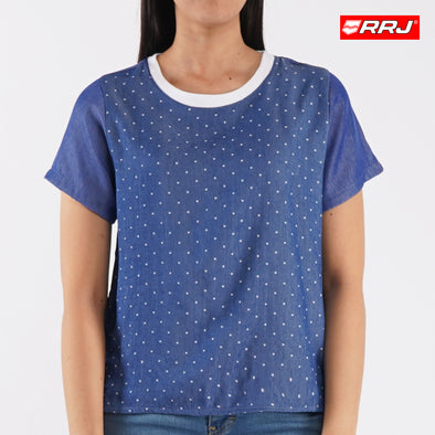 RRJ Basic Woven Ladies Boxy Fitting Shirt Rayon Fabric Trendy fashion Casual Top Blue Woven for Ladies 128368 (Blue)