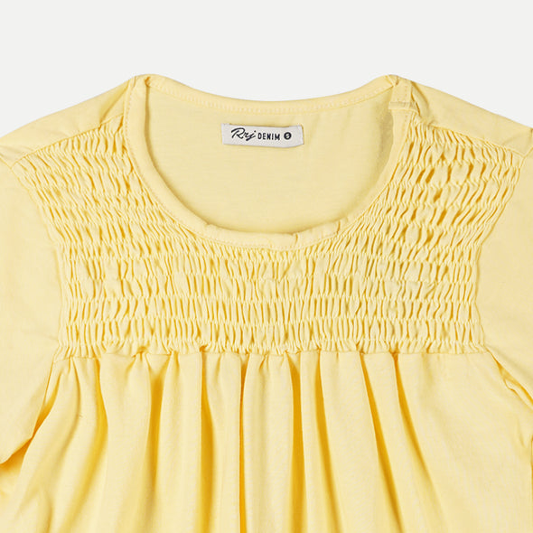 RRJ Basic Tees for Ladies Relaxed Fitting Shirt Trendy fashion Casual Top Yellow T-shirt for Ladies 126085 (Yellow)