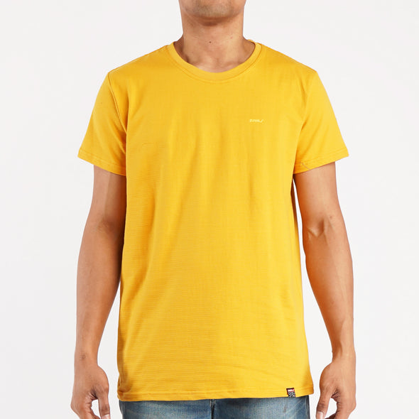 RRJ Basic Tees for Men Semi Body Fitting Shirt Missed Lycra Fabric Round Neck Trendy fashion Casual Top Yellow T-shirt for Men 108004 (Yellow)