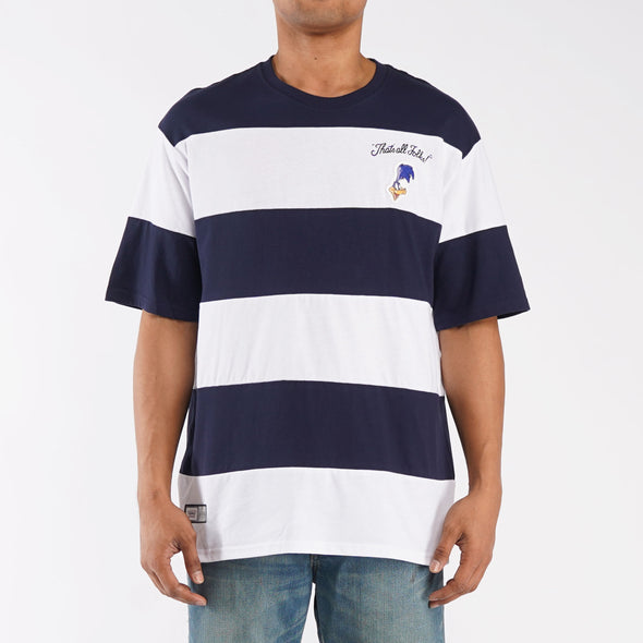 RRJ X Looney Tunes ROAD RUNNER Tees for Men Oversized Fitting With Stripes Shirt Cotton Fabric Comfortable to Wear Fashionable Trendy fashion Short Sleeve Round Neck Top Tee Shirts for Men 134331 (Navy)