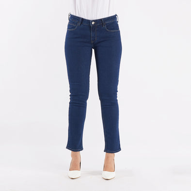 RRJ Ladies Basic Denim Fashionable Casual Apparel Stretchable Maong Pants For Women Slim Fitting Mid waist Trendy Fashion High Quality Stretchable Jeans For Women 144385-U (Dark Shade)