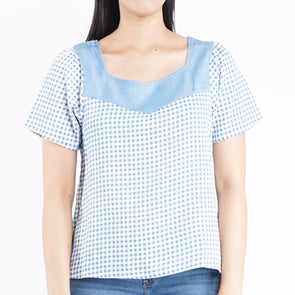 RRJ Ladies' Modified Woven Boxy Fitting Blouse Rayon Fabric Trendy fashion Casual Top Blue Woven Blouse for Ladies 128309 (Blue)