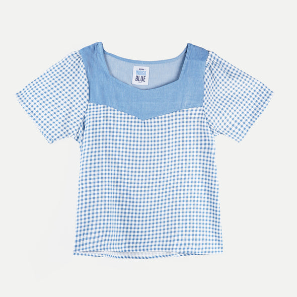 RRJ Ladies' Modified Woven Boxy Fitting Blouse Rayon Fabric Trendy fashion Casual Top Blue Woven Blouse for Ladies 128309 (Blue)