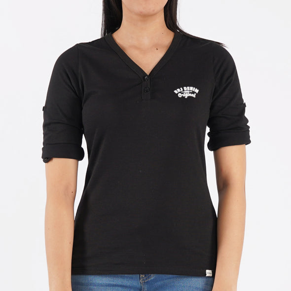 RRJ Basic Tees for Ladies Regular Fitting Shirt CVC Jersey Fabric Trendy fashion Casual Top T-shirt for Ladies 124192 (Black)