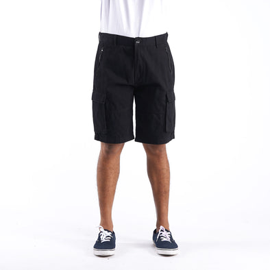 RRJ Basic Non-Denim Cargo Short for Men Regular Fitting Garment Wash Fabric Casual Short Black Cargo Short for Men 127415 (Black)