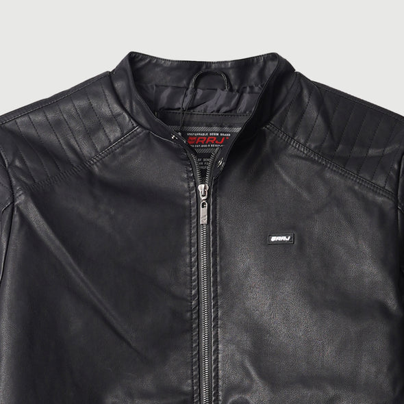 RRJ Men's Basic Leather Jacket Regular Fitting Special Fabric Trendy fashion Casual Top Black Jacket for Men 96059 (Black)