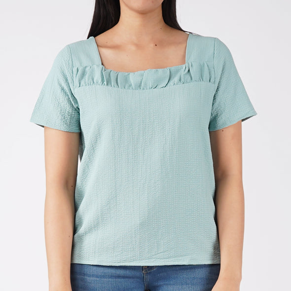 RRJ Ladies' Modified Woven Boxy Fitting Blouse Rayon Fabric Trendy fashion Casual Top Teal Woven Blouse for Ladies 139633 (Teal)