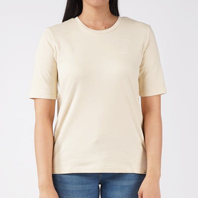 RRJ Basic Tees for Ladies Relaxed Fitting Shirt Special Fabric Trendy fashion Casual Top Beige T-shirt for Ladies 125638 (Beige)