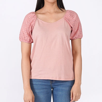 RRJ Basic Tees for Ladies Boxy Fitting Ribbed Fabric Trendy fashion Casual Top Pink Tees for Ladies 147843 (Pink)