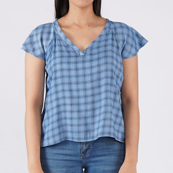 RRJ Basic Woven for Ladies Relaxed Fitting Shirt Trendy fashion Casual Top Blue T-shirt for Ladies 128245 (Blue)
