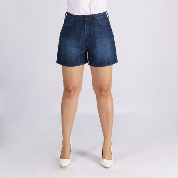 RRJ Ladies' Basic Denim Mid Waist Short Trendy fashion Mom Boy Friend Short Casual Bottoms Medium Shade Denim Short for Women's 149695 (Medium Shade)