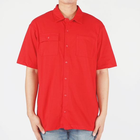 RRJ Men's Basic Woven Short sleeve Polo for Men Regular Fitting Trendy Fashion High Quality Apparel Comfortable Casual Polo for Men 146772 (Red)