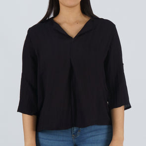 RRJ Basic Woven for Ladies Regular Fitting Shirt Trendy fashion Casual Top Black Woven for Ladies 128254 (Black)