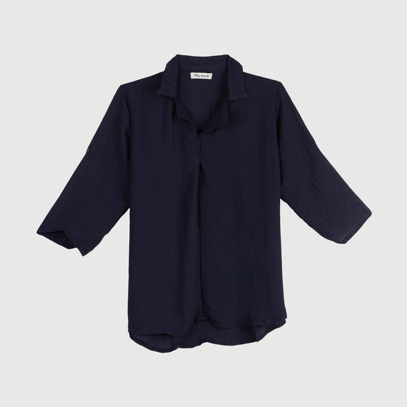 RRJ Basic Woven for Ladies Regular Fitting Shirt Trendy fashion Casual Top Navy Blue Woven for Ladies 128254 (Navy Blue)