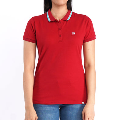 RRJ Basic Collared for Ladies Regular Fitting Shirt Trendy fashion Casual Top Red Polo shirt for Ladies 144458 (Red)