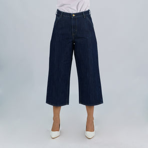 RRJ Ladies Basic Denim Culottes Pants Trendy Fashion High Quality Apparel Comfortable Casual Pants for Women Mid Waist 149560 (Dark Shade)