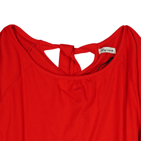 RRJ Basic Tees for Ladies Boxy Fitting Ribbed Fabric Trendy fashion Casual Top Red Tees for Ladies 144007 (Red)