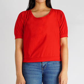 RRJ Basic Tees for Ladies Boxy Fitting Ribbed Fabric Trendy fashion Casual Top Red Tees for Ladies 144007 (Red)