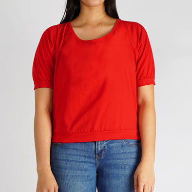 RRJ Basic Tees for Ladies Boxy Fitting Ribbed Fabric Trendy fashion Casual Top Red Tees for Ladies 144007 (Red)